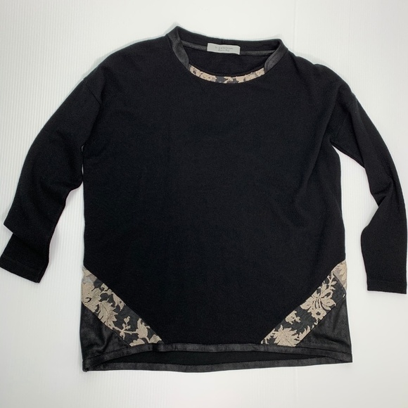 D Exterior Italy Sweater Small Black Leather Lace Detail Pullover - Picture 3 of 9